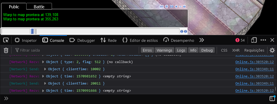 Browser Console with Packets exchange